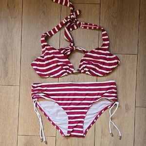 NWOT MICHAEL KORS Striped Bikini Set - Fushia and White Size L
